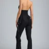 Reese Metallic Ruffle Low-Rise Flared Trousers in Black