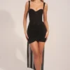 Reeva Corseted Draped Mini Dress in Black