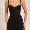 Reeva Corseted Draped Mini Dress in Black