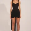Reeva Corseted Draped Mini Dress in Black