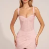 Reeva Corseted Draped Mini Dress in Blush Pink