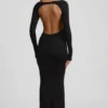 Regine Modal Ruched Backless Maxi Dress in Black