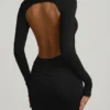 Regine Modal Ruched Backless Maxi Dress in Black
