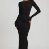 Regine Modal Ruched Backless Maxi Dress in Black