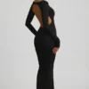 Regine Modal Ruched Backless Maxi Dress in Black