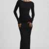 Regine Modal Ruched Backless Maxi Dress in Black