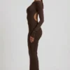 Regine Modal Ruched Backless Maxi Dress in Chocolate Brown