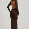 Regine Modal Ruched Backless Maxi Dress in Chocolate Brown