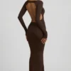 Regine Modal Ruched Backless Maxi Dress in Chocolate Brown