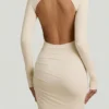 Regine Modal Ruched Backless Maxi Dress in Ivory
