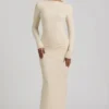 Regine Modal Ruched Backless Maxi Dress in Ivory