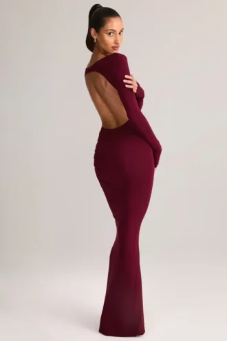 Regine Modal Ruched Backless Maxi Dress in Wine
