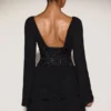 Reinara Chiffon Embellished Corset A-line Mini Dress in Black