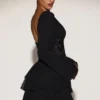 Reinara Chiffon Embellished Corset A-line Mini Dress in Black