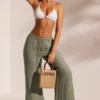 Resort Wear Crinkle Textured Beach Trousers in Light Green