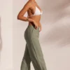 Resort Wear Crinkle Textured Beach Trousers in Light Green