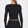 Retta Ribbed Modal Square-Neck Long-Sleeve Top in Black