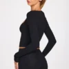 Retta Ribbed Modal Square-Neck Long-Sleeve Top in Black