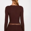 Retta Ribbed Modal Square-Neck Long-Sleeve Top in Chocolate Brown