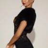 Revia Faux-Fur Short Sleeve Bolero in Black
