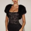 Revia Faux-Fur Short Sleeve Bolero in Black
