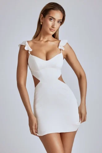 Rialta Cut Out Satin Mini Dress in Ivory