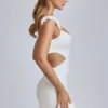 Rialta Cut Out Satin Mini Dress in Ivory