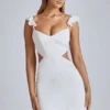 Rialta Cut Out Satin Mini Dress in Ivory