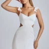 Rialta Cut Out Satin Mini Dress in Ivory