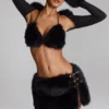 Riana Faux Fur Triangle Bralette in Black