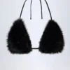 Riana Faux Fur Triangle Bralette in Black