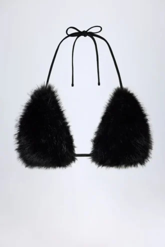 Riana Faux Fur Triangle Bralette in Black