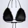 Riana Faux Fur Triangle Bralette in Black