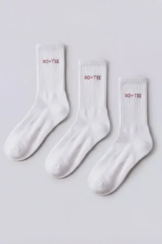 Ribbed Half-Crew 3-Pack Socks in White Pink