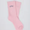 Ribbed Half-Crew Socks in Powder Pink