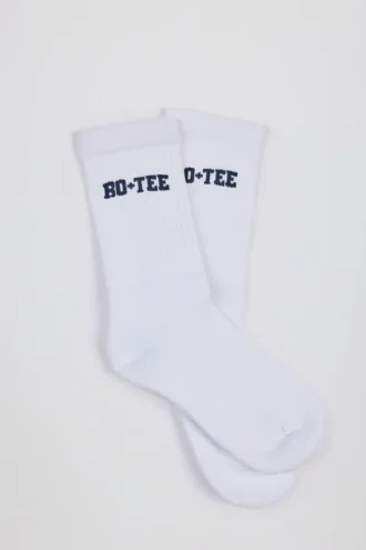 Ribbed Half-Crew Socks in White