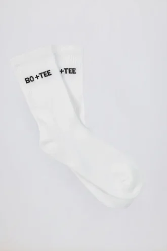 Ribbed Half-Crew Socks in White