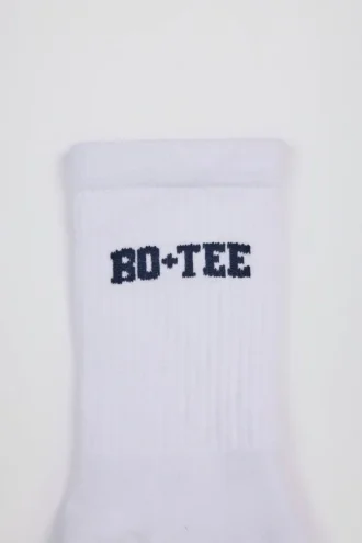 Ribbed Half-Crew Socks in White
