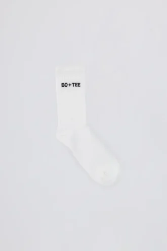 Ribbed Half-Crew Socks in White