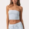 Ribbed Jersey Bandeau Top in Blue Stripe