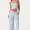 Ribbed Jersey Low-Rise Trousers in Blue Stripe
