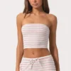 Ribbed Jersey Bandeau Top in Pink Stripe