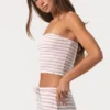 Ribbed Jersey Bandeau Top in Pink Stripe