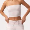 Ribbed Jersey Bandeau Top in Pink Stripe