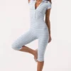 Ribbed Jersey Capri Jumpsuit in Blue Stripe