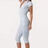 Ribbed Jersey Capri Jumpsuit in Blue Stripe