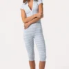 Ribbed Jersey Capri Jumpsuit in Blue Stripe