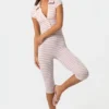 Ribbed Jersey Capri Jumpsuit in Pink Stripe