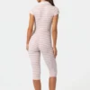 Ribbed Jersey Capri Jumpsuit in Pink Stripe