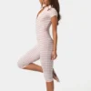 Ribbed Jersey Capri Jumpsuit in Pink Stripe